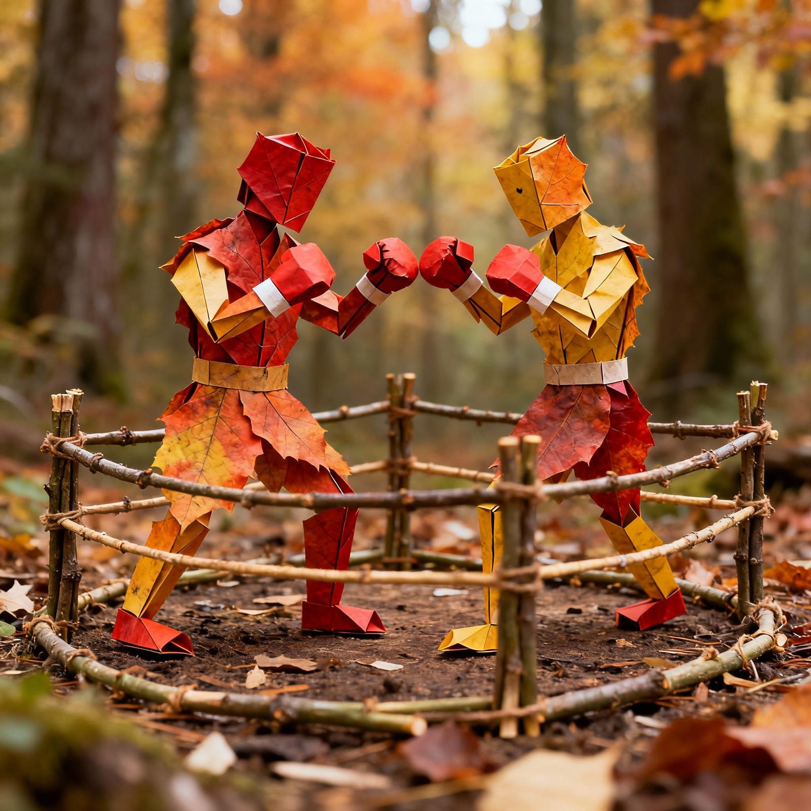 Autumn Leaf Boxers Compete in Forest Ring