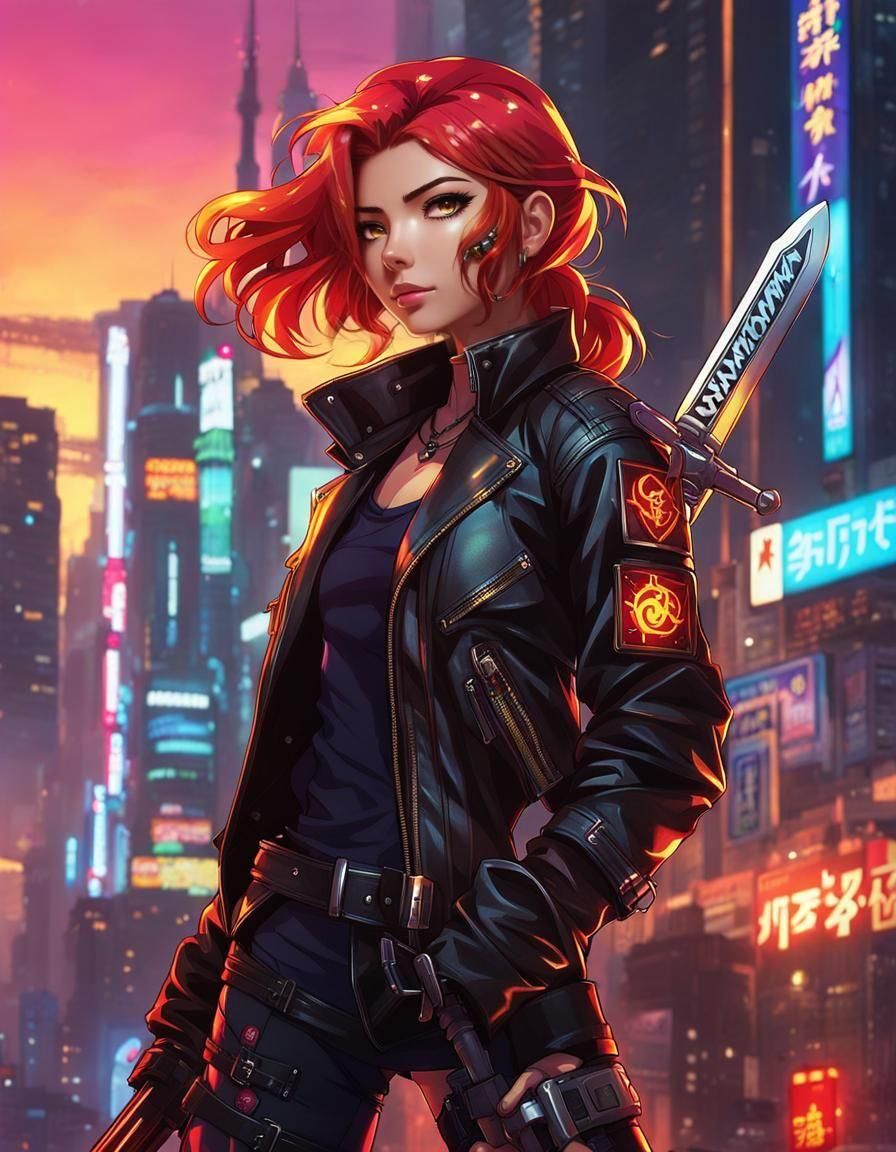 Sunset Shimmer in Cyberpunk Anime Style