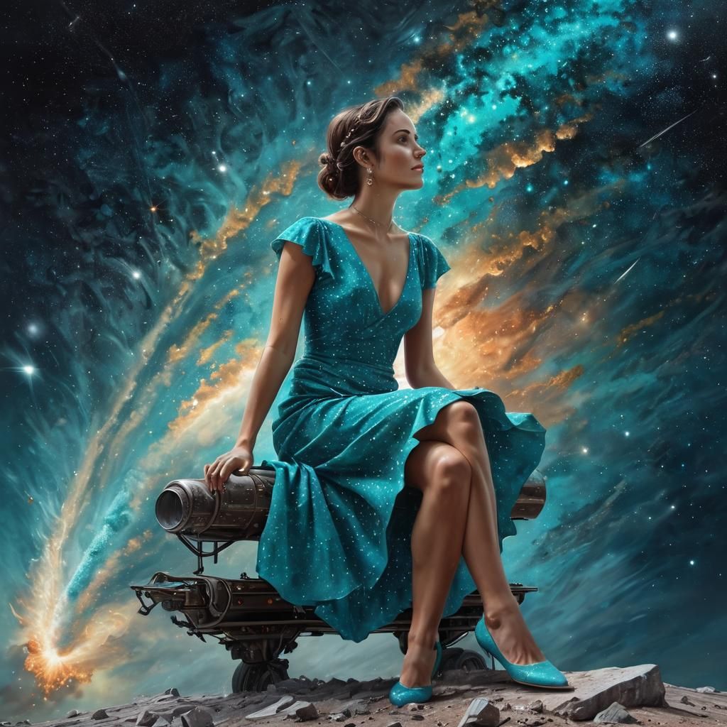 Cosmic Woman on Comet Races Through Space