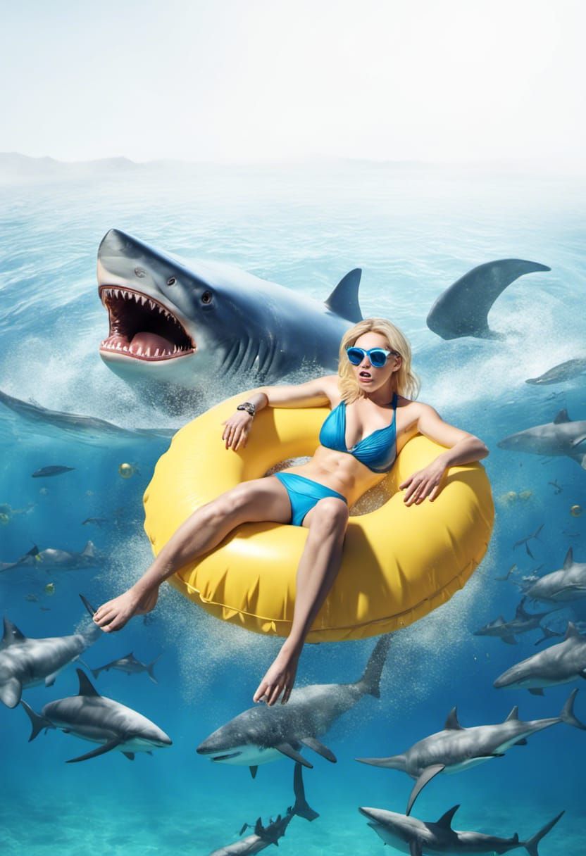 Woman in Inner Tube Unaware of Shark Below
