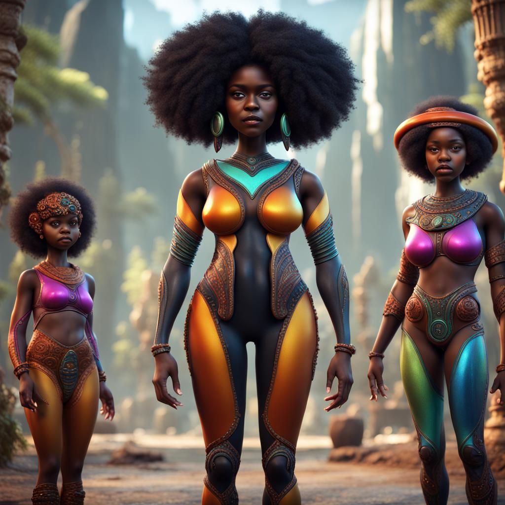 Proud Alien Family Portrait in Detailed Matte Painting