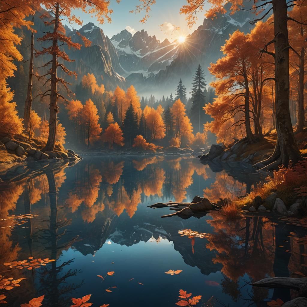 Alpine Lake Reflection in Renaissance Digital Art