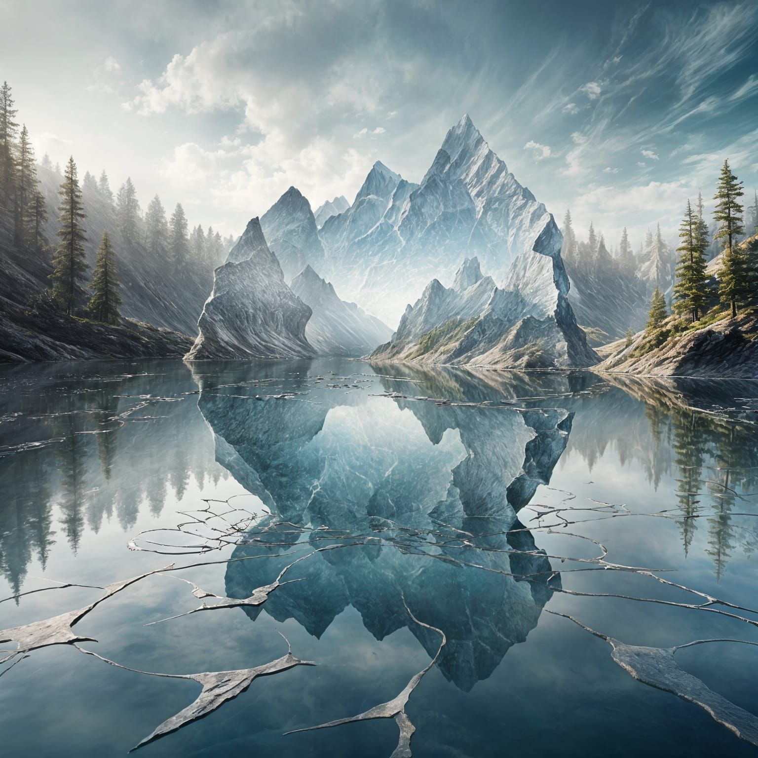 Shattered Glass Lake in Detailed Matte Painting