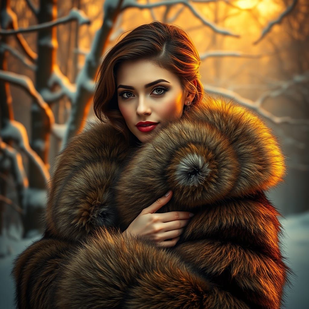 Elegant Woman in Furs, Winter Wonderland