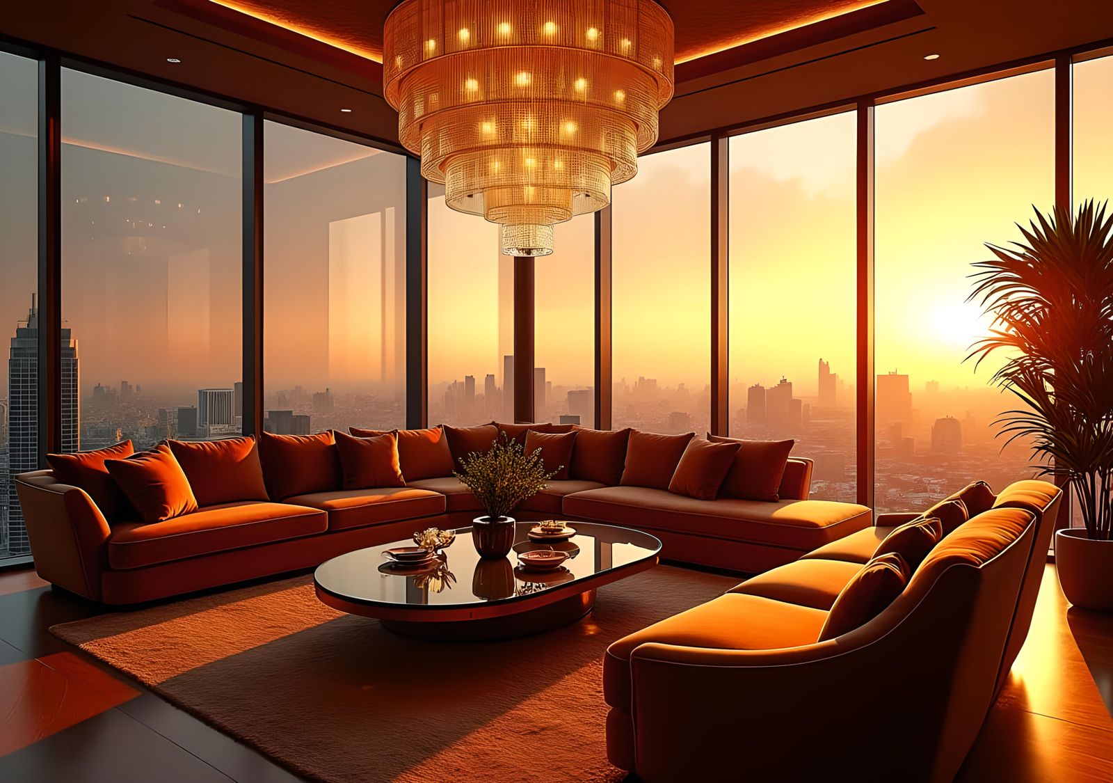 Luxury Art Deco Living Room at Golden Hour