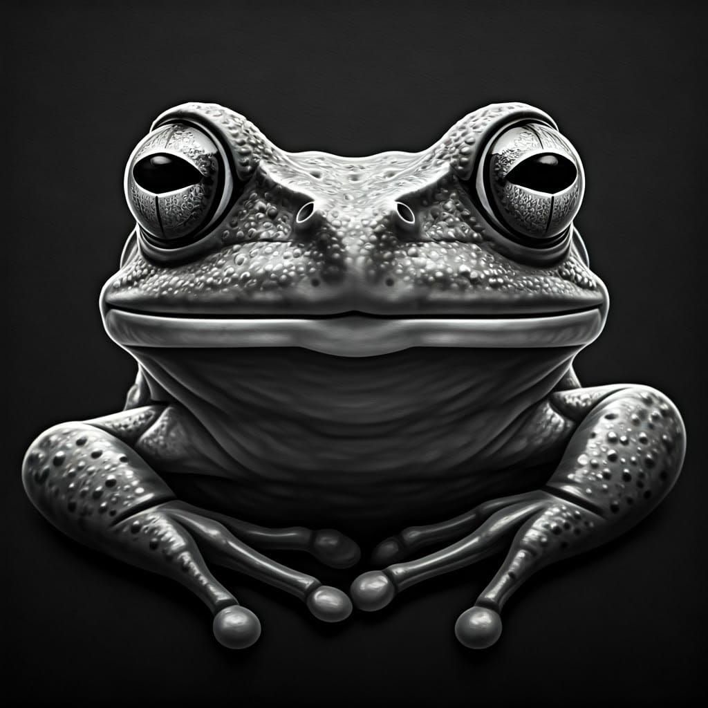 Hyper-Realistic Grayscale King Frog Portrait in Charcoal
