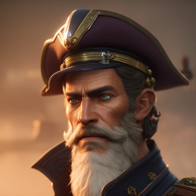 Charming Elderly Pirate Captain in High Fantasy Style