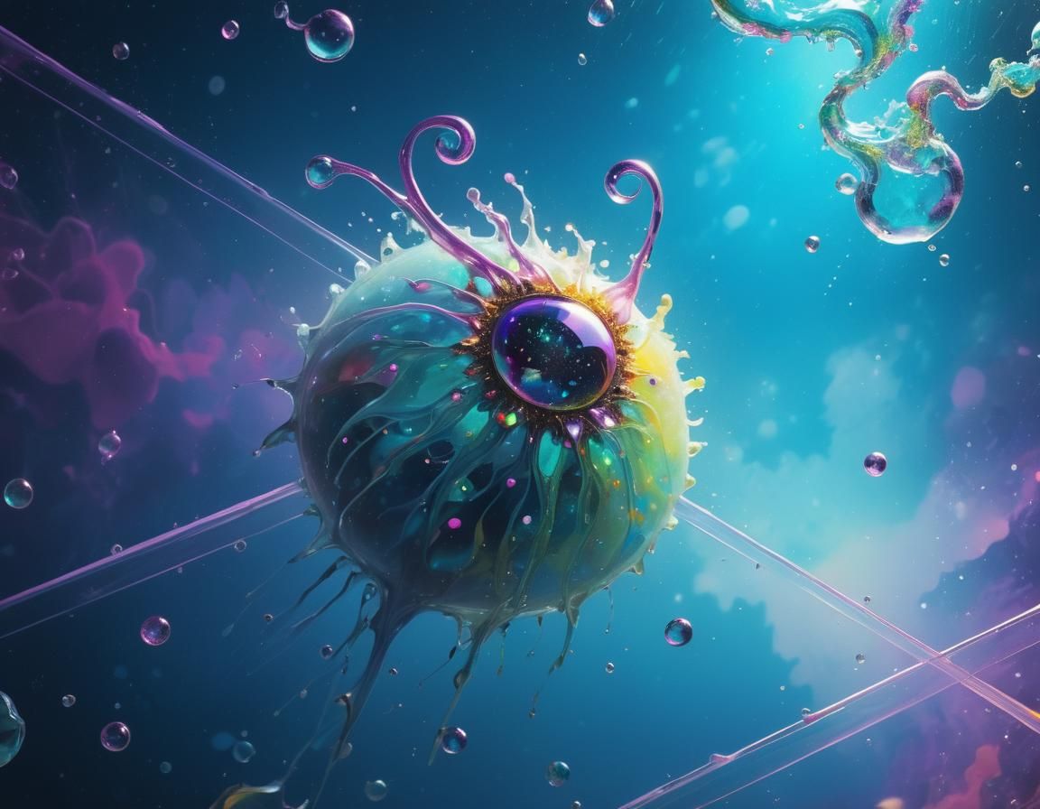 Neon Ink Splatter Art: Water Elemental in Liquid World