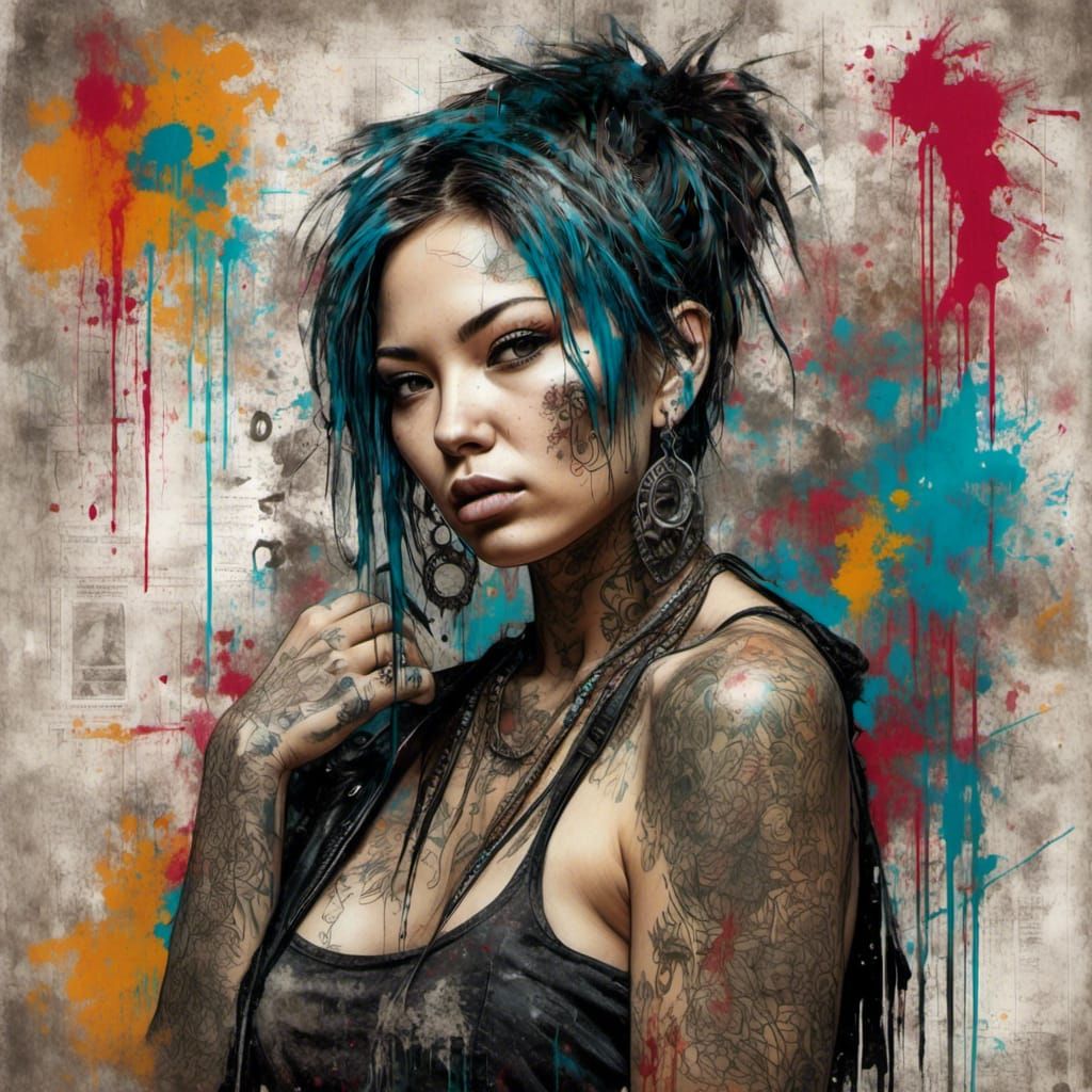 Native Gothic Woman in Grunge Graffiti Art