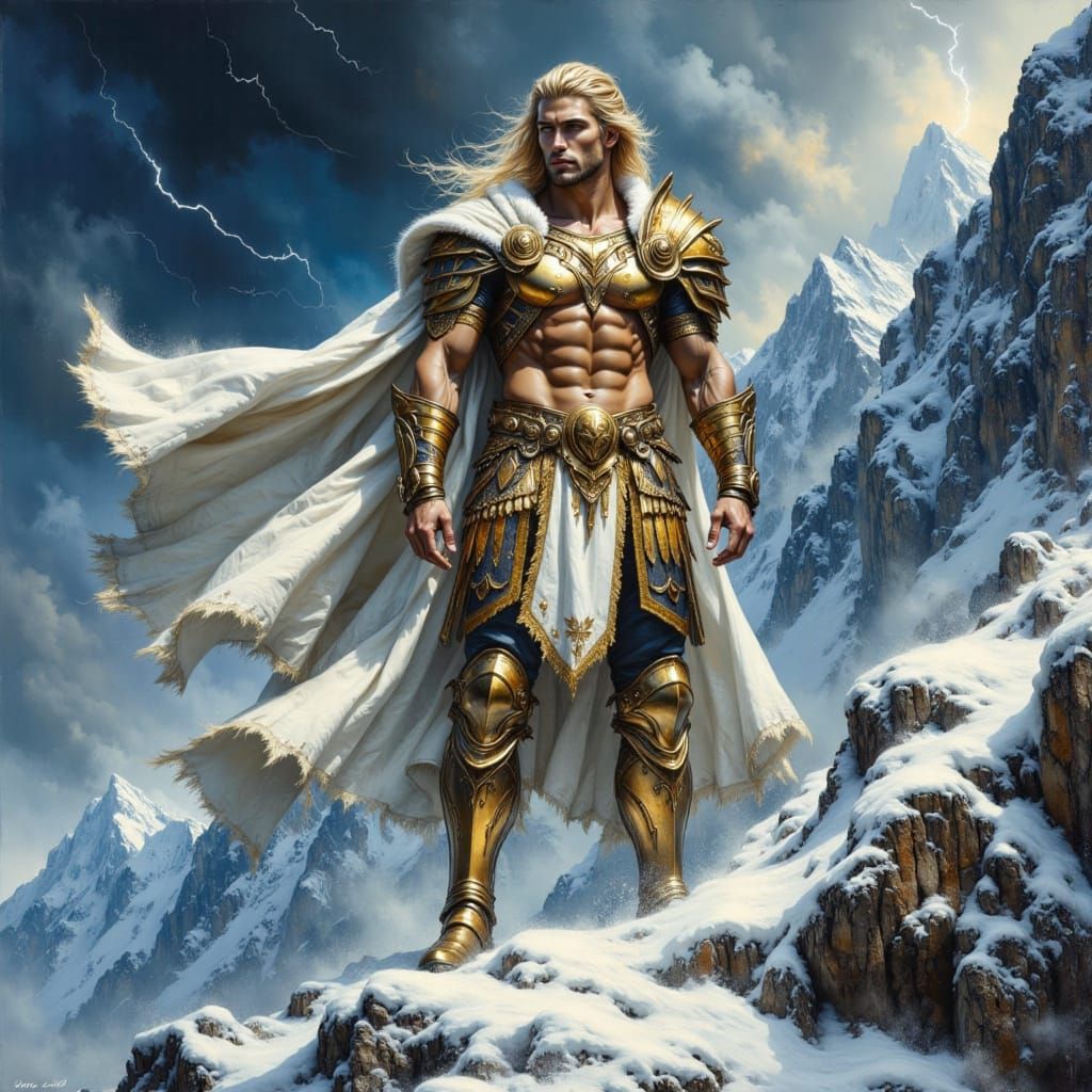 Warrior in Stormy Landscape as Impasto Oil Painting