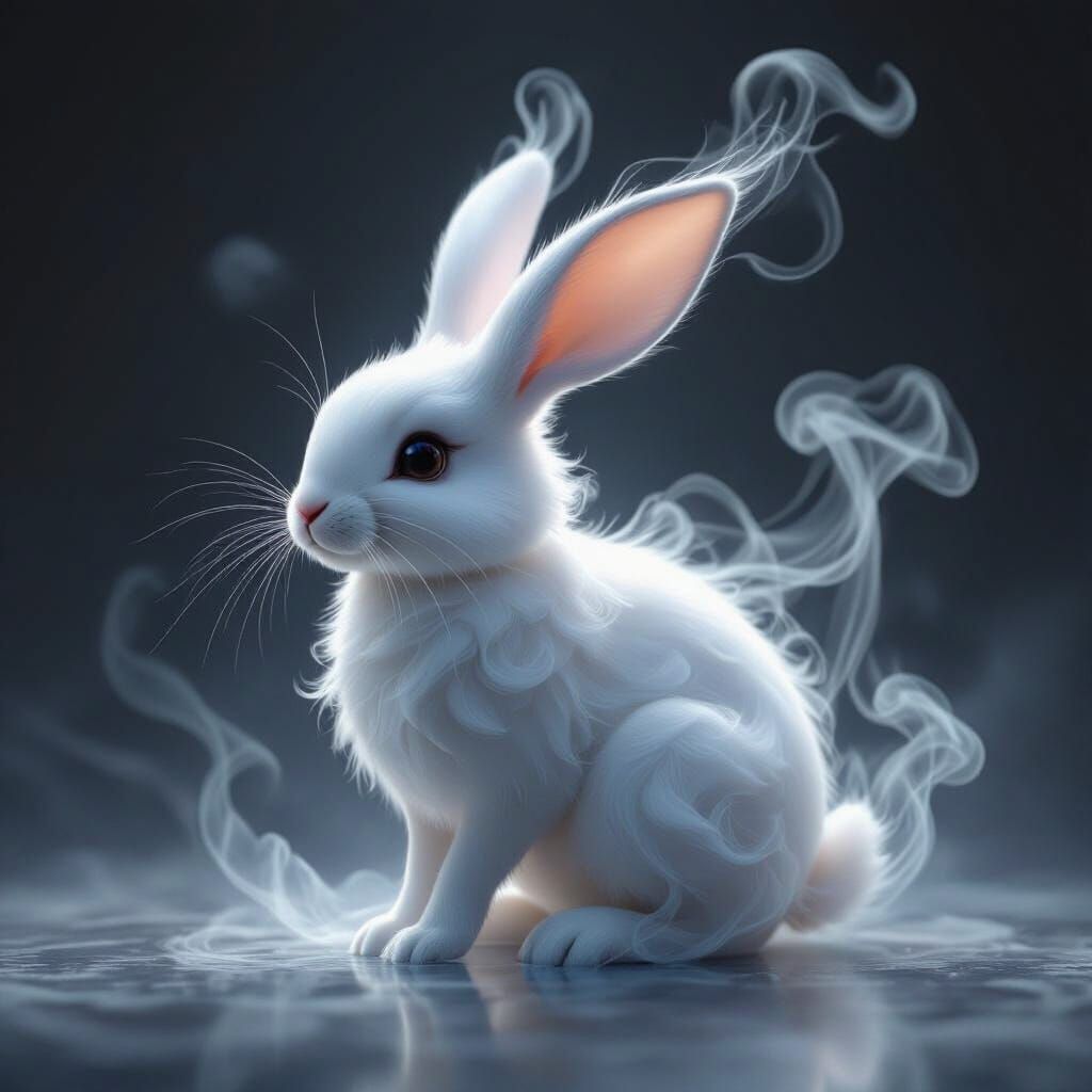 Ethereal Smoke Rabbit in Mystical Realism Style