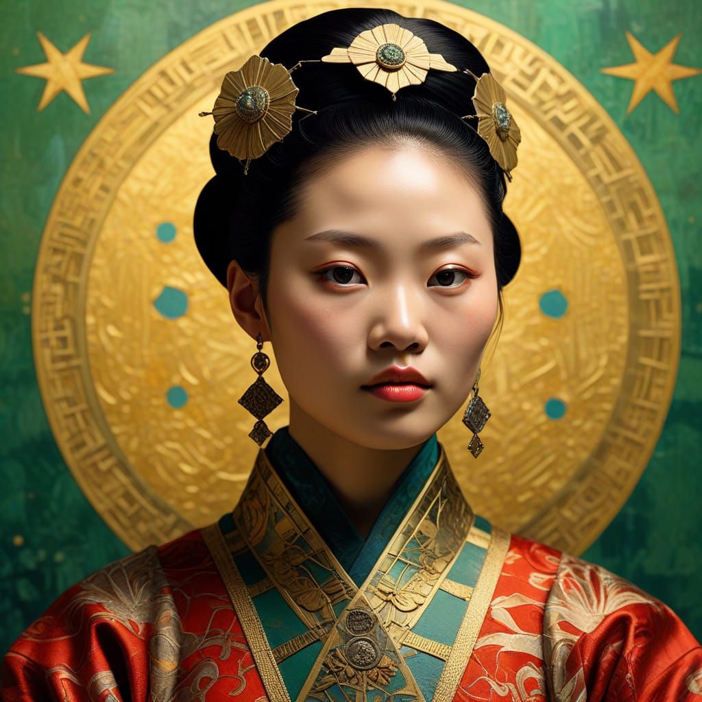 Chinese Empress with Shuriken: Impressionist Portrait