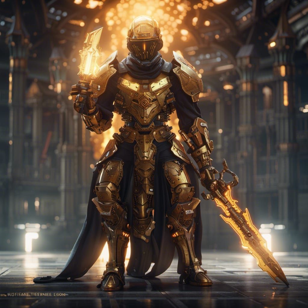 Faceless Mech Warrior with Sword of Fire