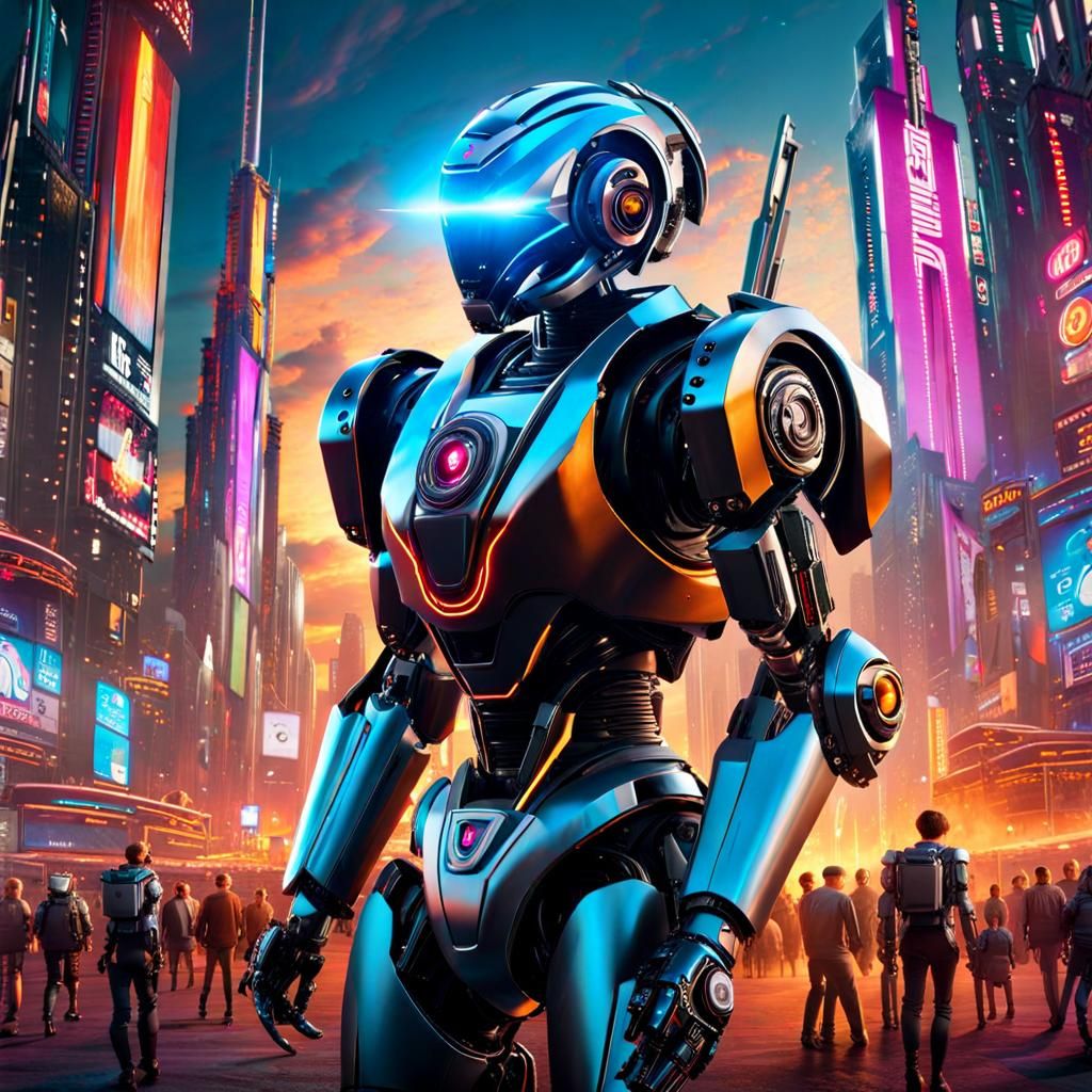 Futuristic Androids Transitioning in Vivid Digital Art