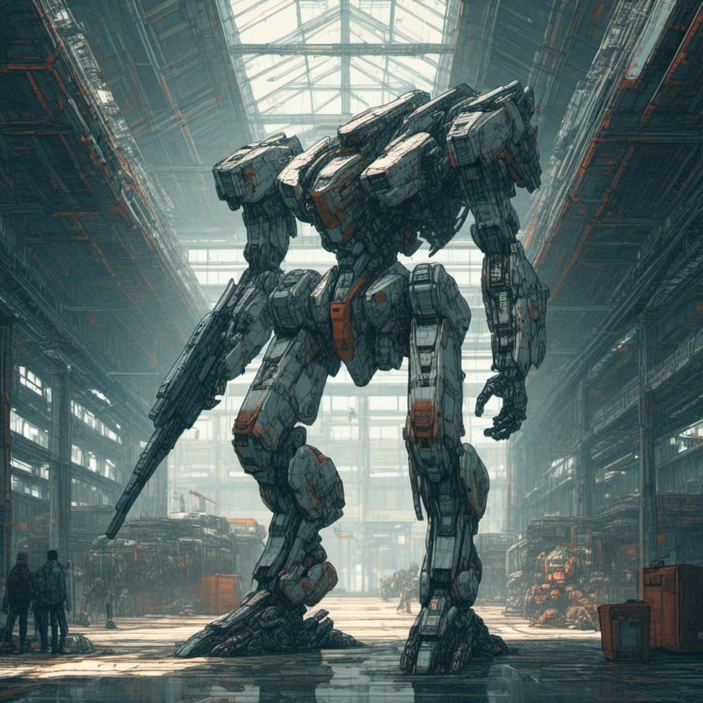 Detailed Mech Warrior in Hangar