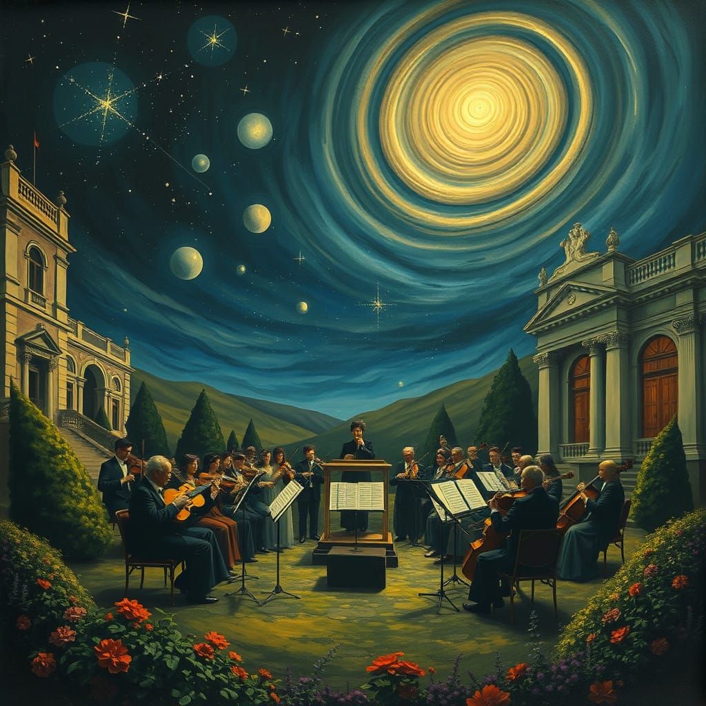 Surrealist Nighttime Concert in Elegant Style