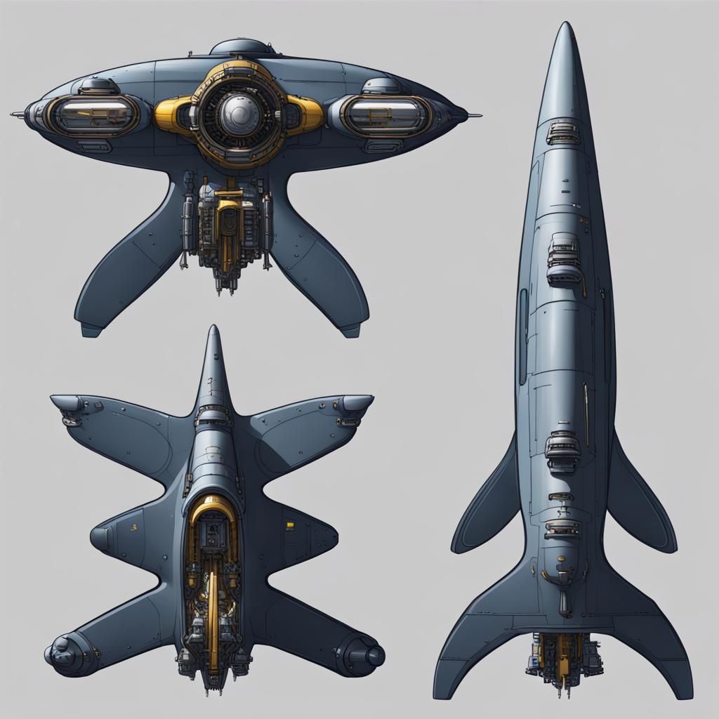 Submarine-Shaped Spaceship with Thruster Engines in Space