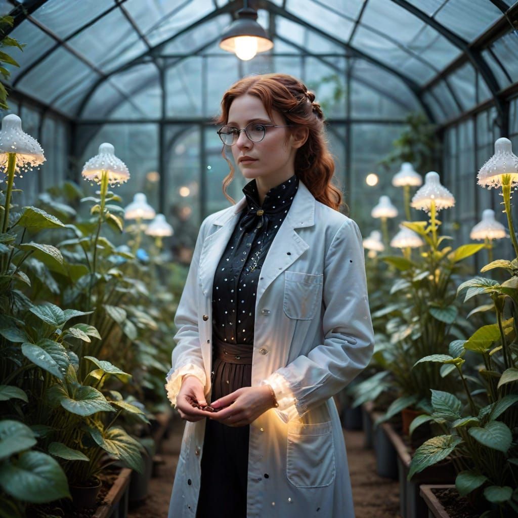Victorian Scientist's Bioluminescent Greenhouse: Steampunk F...
