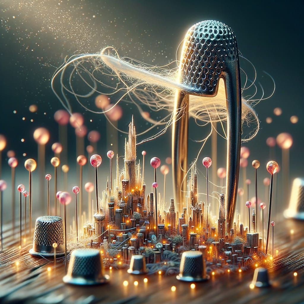 Surreal Sewing Needle Metropolis in Macro Realism