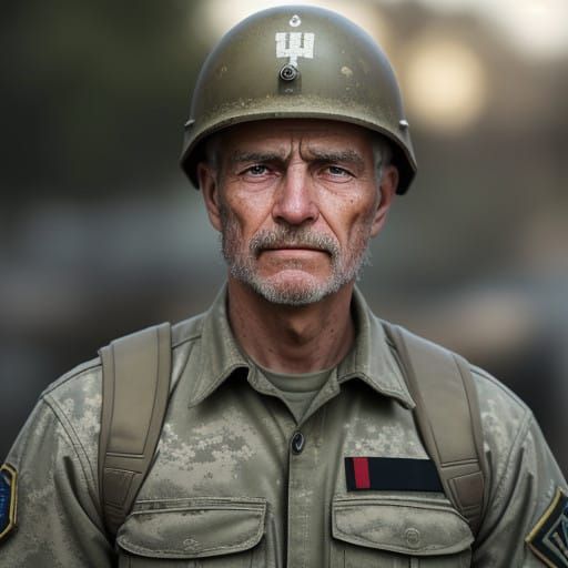 Weary Soldier Captured in Candid Moment of Quiet Contemplati...