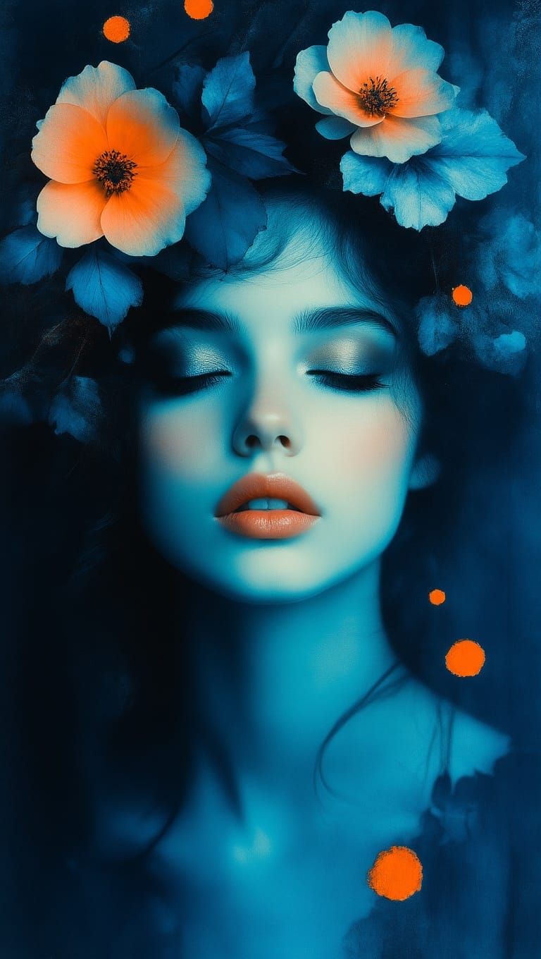 Surreal Portrait in Soft Blue Hues