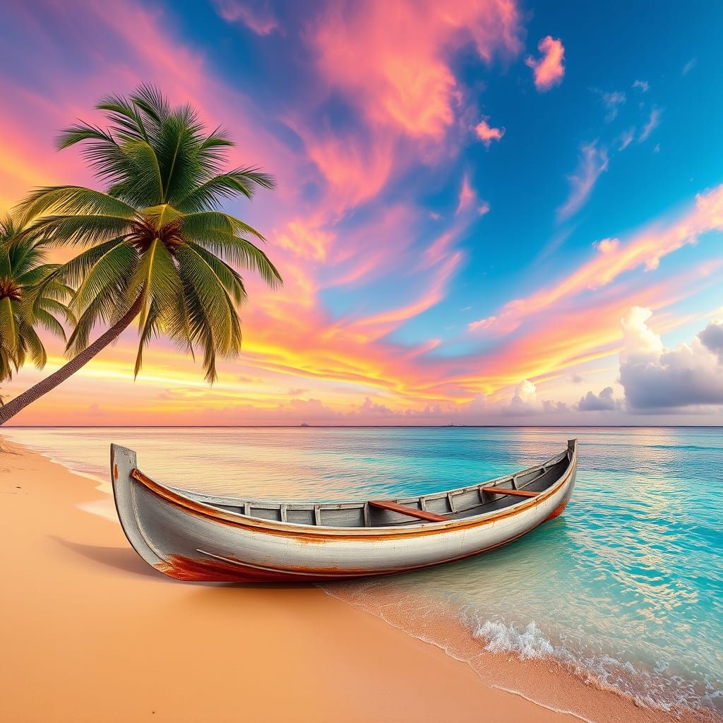 Tropical Sunset on a Serene Caribbean Beach