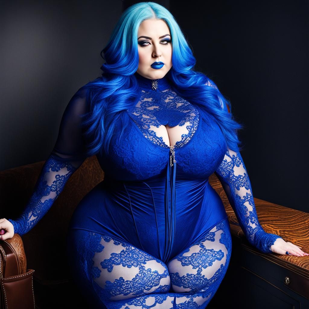 a ssbbw blue hair lace catsuit