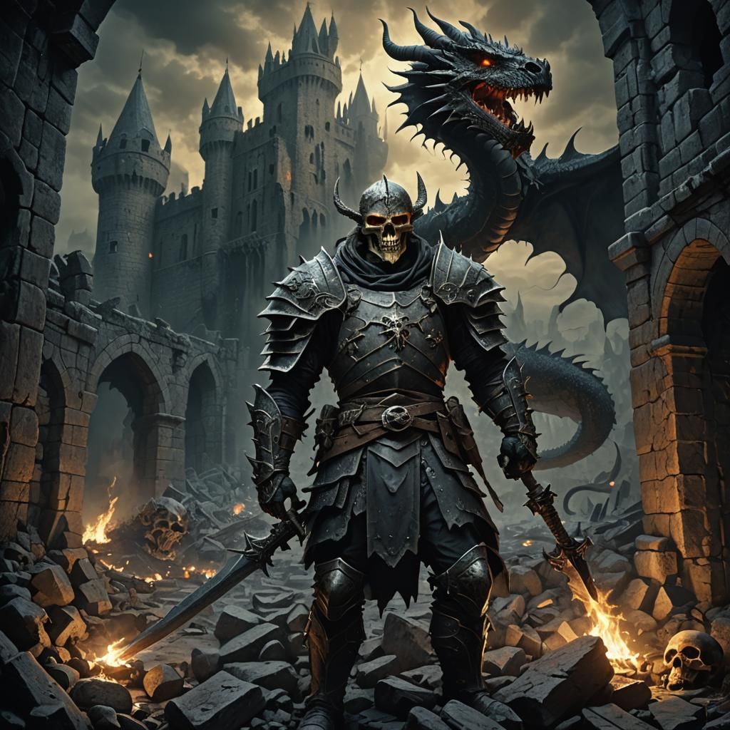 Victorious Dragon Warrior in Dark Fantasy Illustration