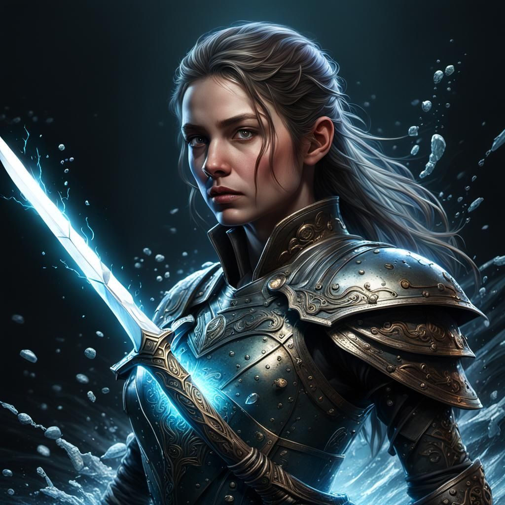 Warrior with Magic Sword in Splash Art Style