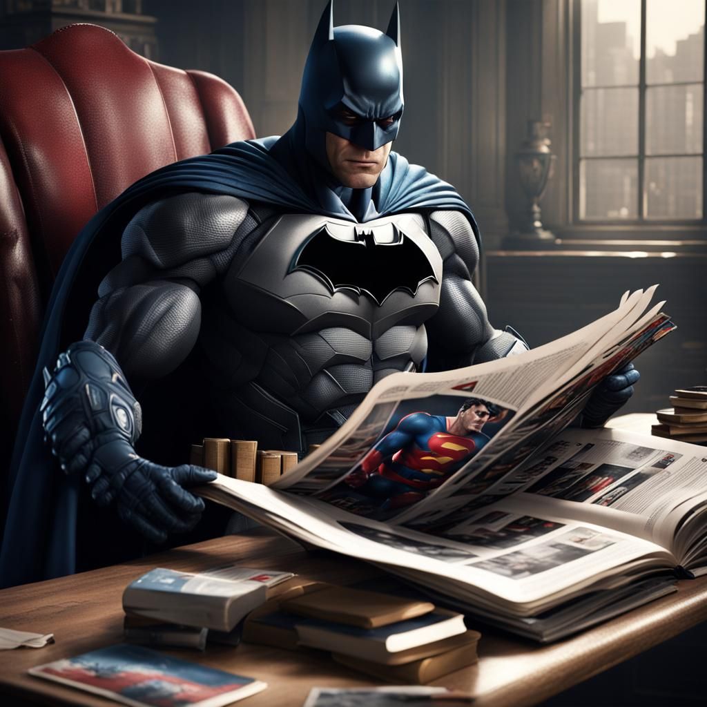 Hyperrealistic Portrait: Batman Reads Superman Magazine