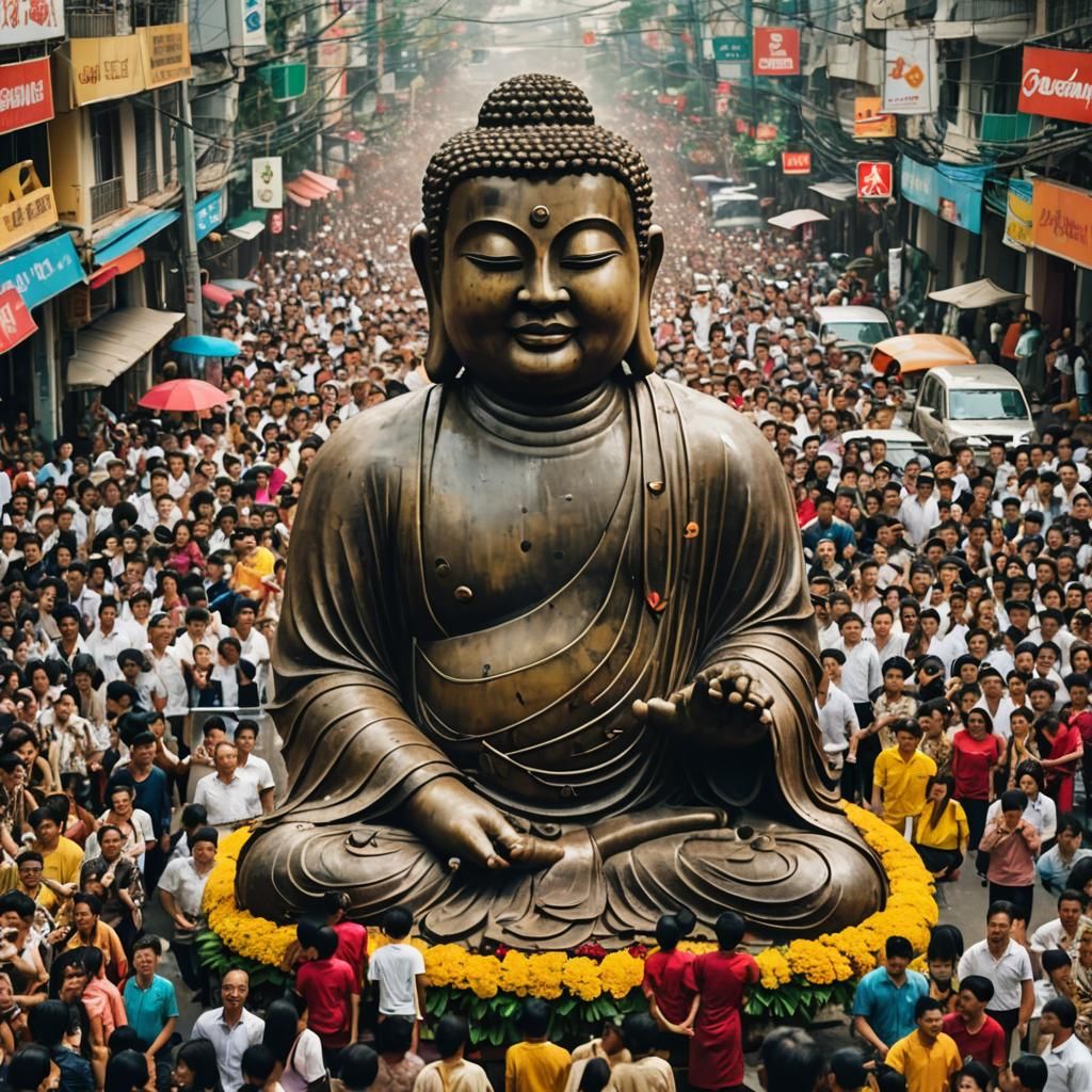 Giant Buddha Statue Parade in Saigon: Surreal Street Photogr...