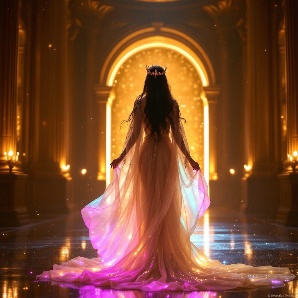 Ethereal Figure in Translucent Robe with Glowing Light