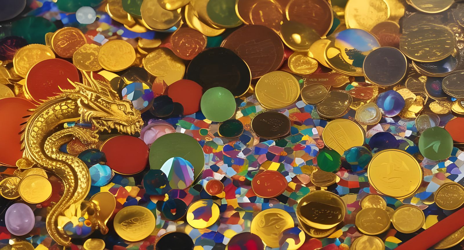 Dragon's Hoard of Gold, Silver, and Rare Gems