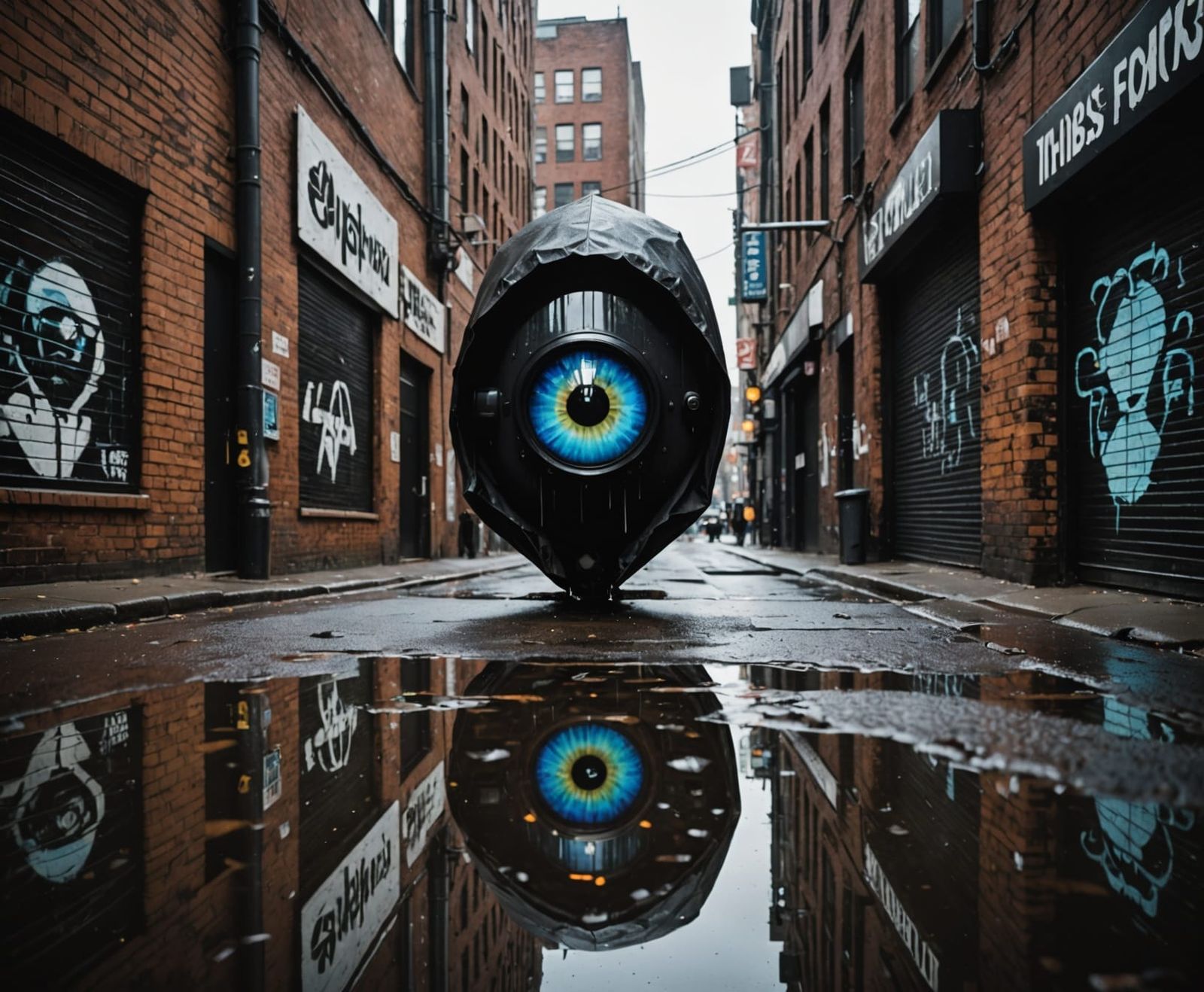 Cyberpunk Noir Alley with Surveillance Drone