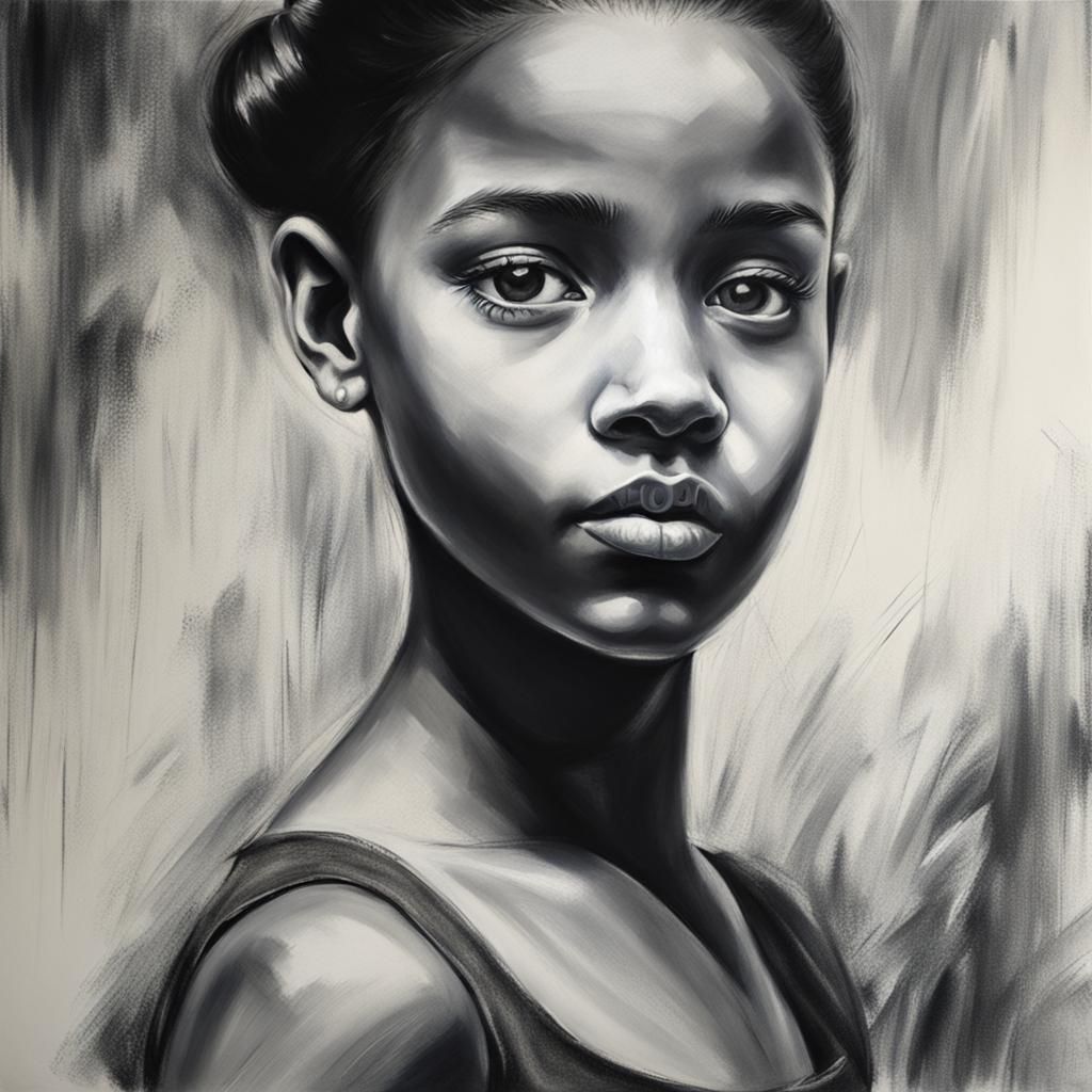 Young Ballerina Portrait in Charcoal and Oil