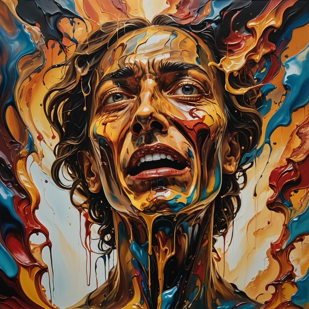 Distorted Nightmare Scene in Vibrant Oil Painting