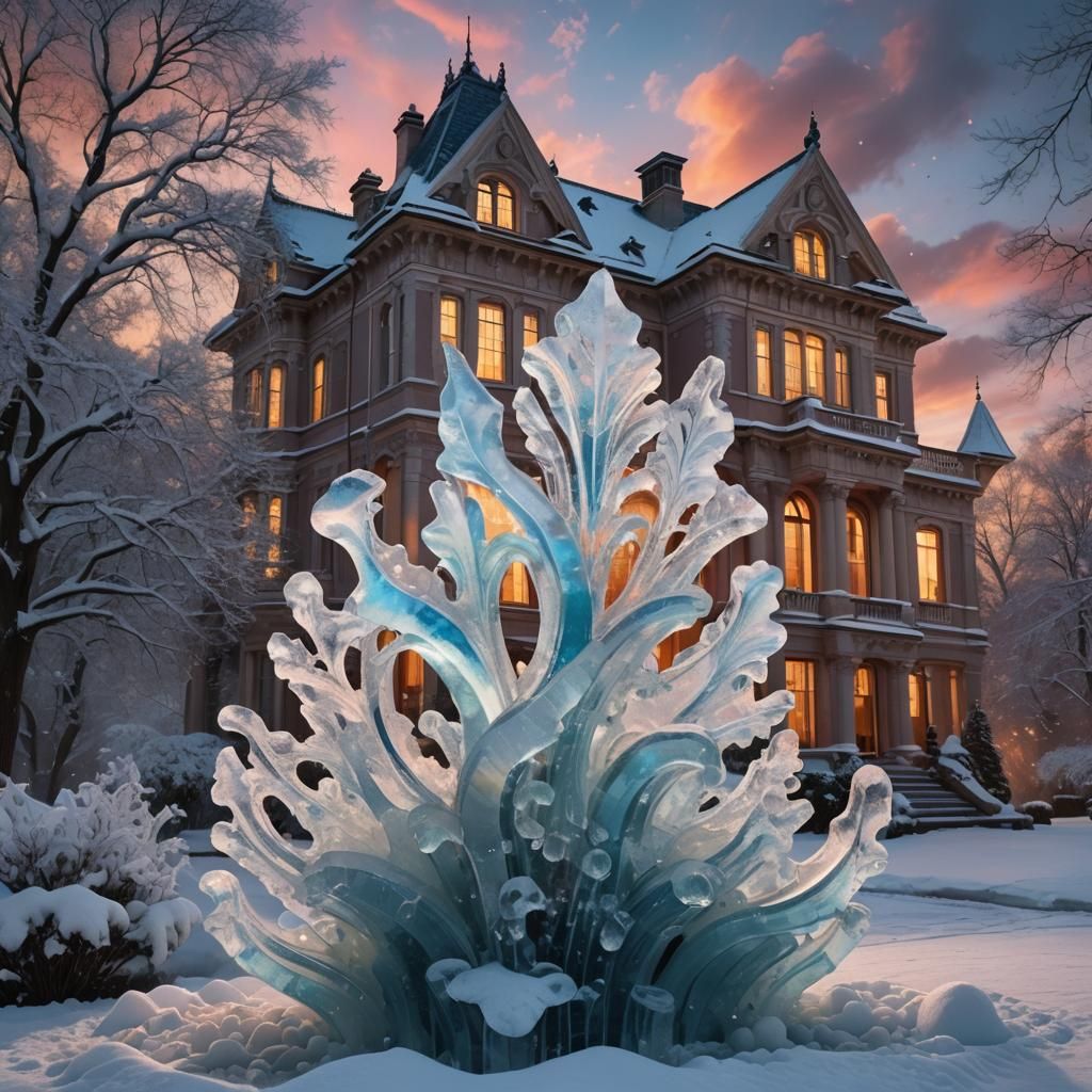 Intricate Ice Sculpture in a Winter Wonderland
