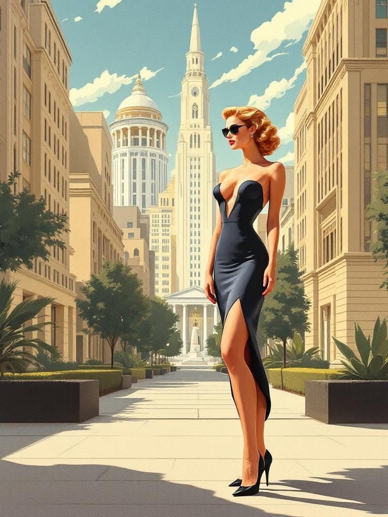 1950s Pin-Up in Art Deco Illustration Style