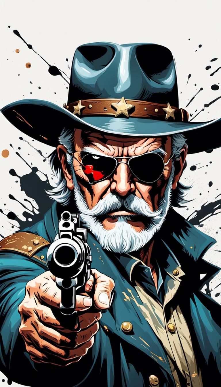 Old Sheriff with Eye Patch in Splash Art Style