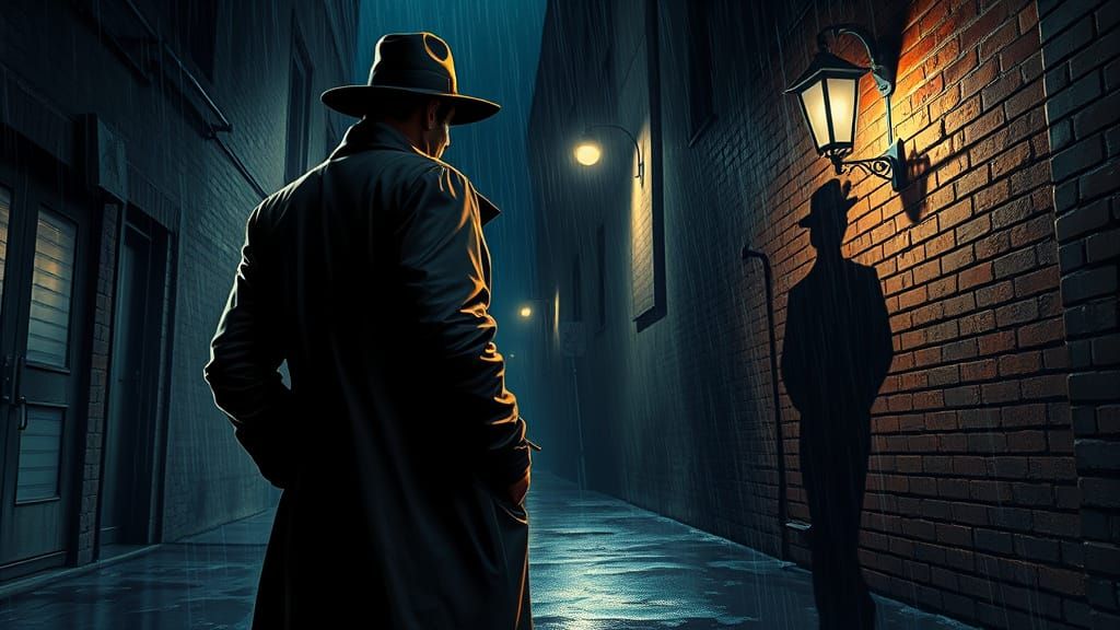Hard-Boiled Detective in Rain-Soaked Alley