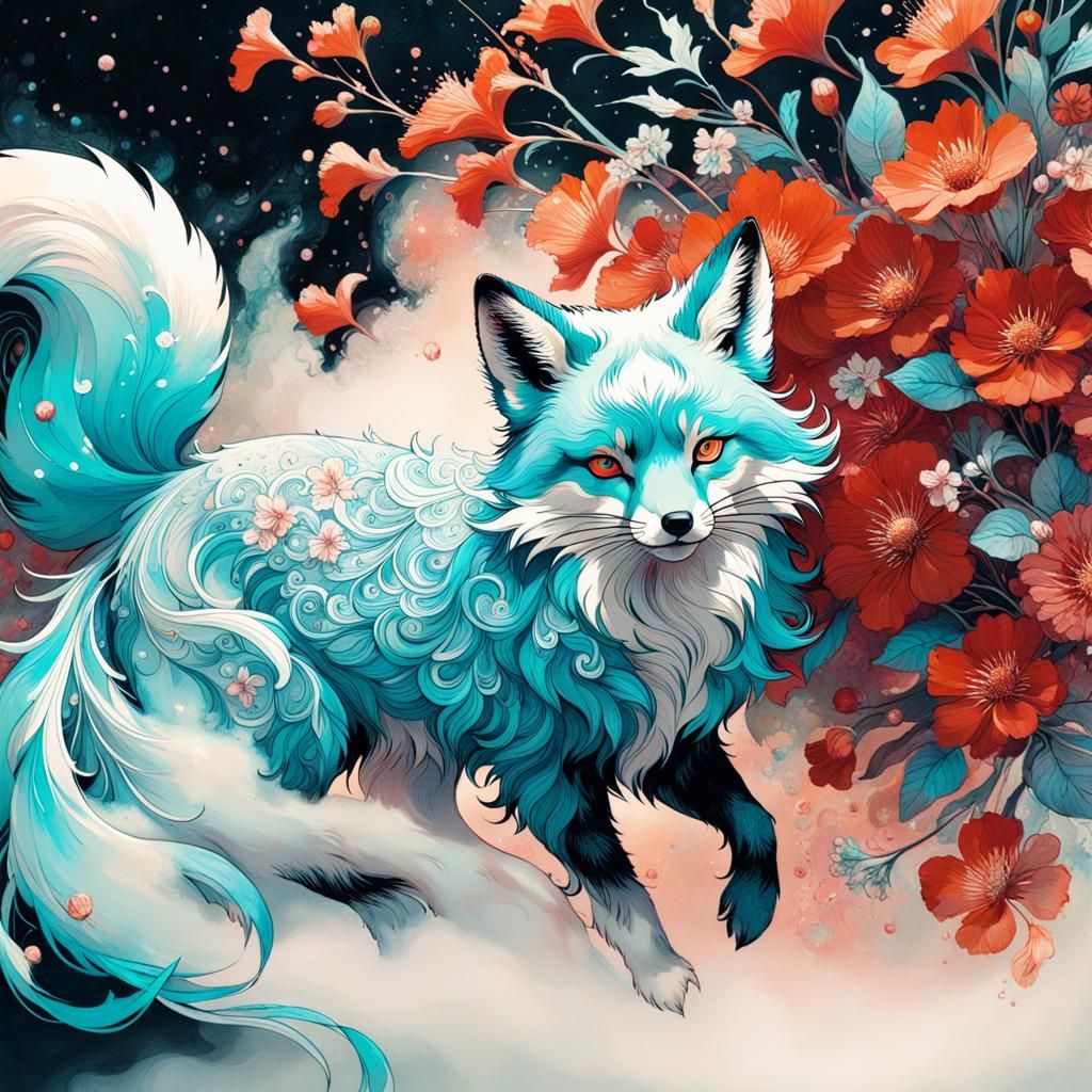 Filigree Fox in Ink and Oil, Masterpiece Painting