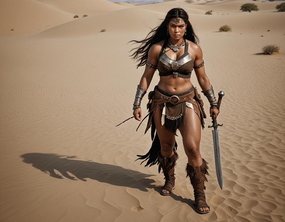 Barbarian Warrior Girl in Gobi Desert