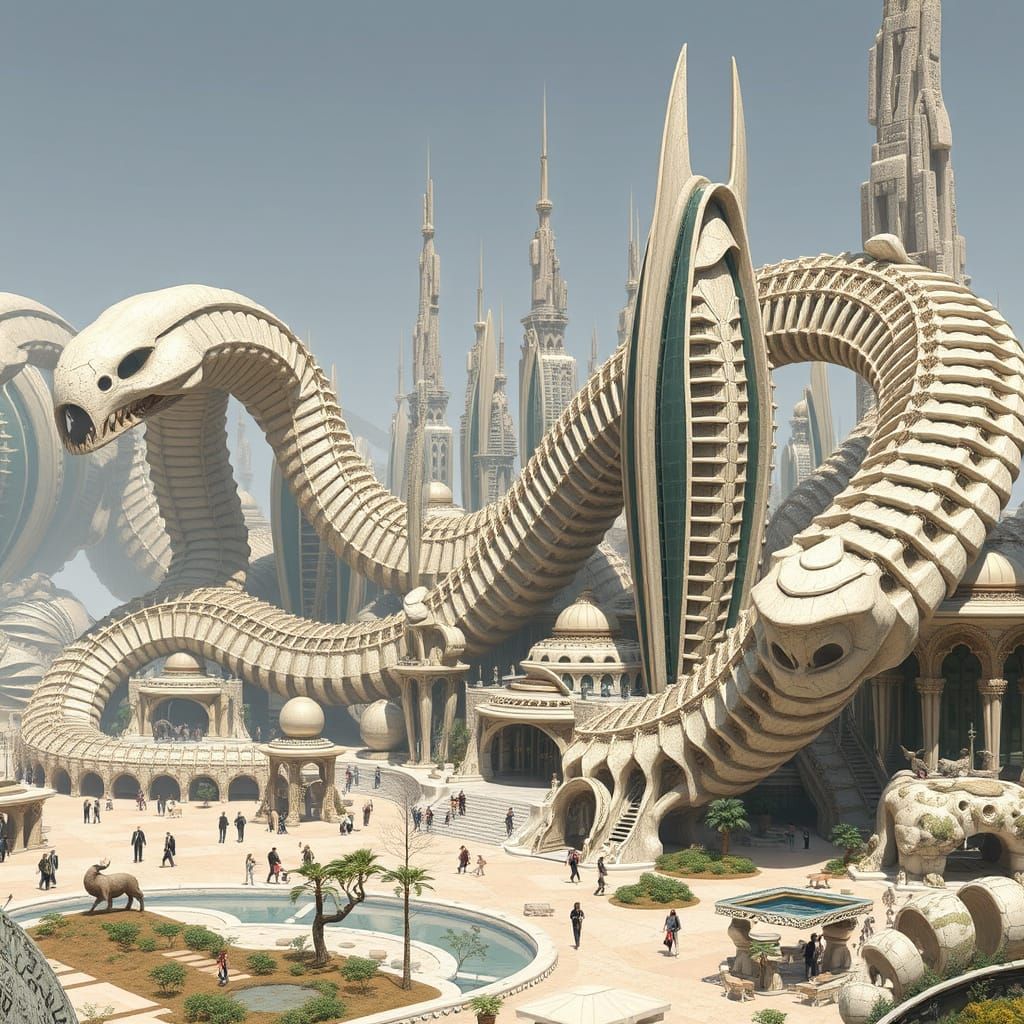 Serpentine Metropolis: A Futuristic City of Curved Bones and...