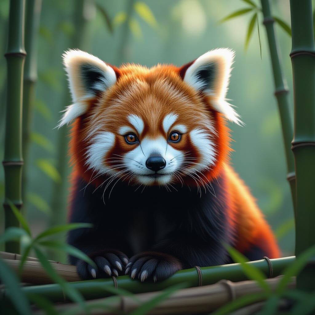 Red Panda Amidst Bamboo Forest in Fantasy Art Style