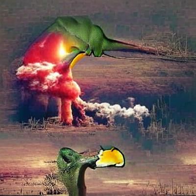 Dinosaur Eats Nuclear Bomb: A Surrealistic Scene