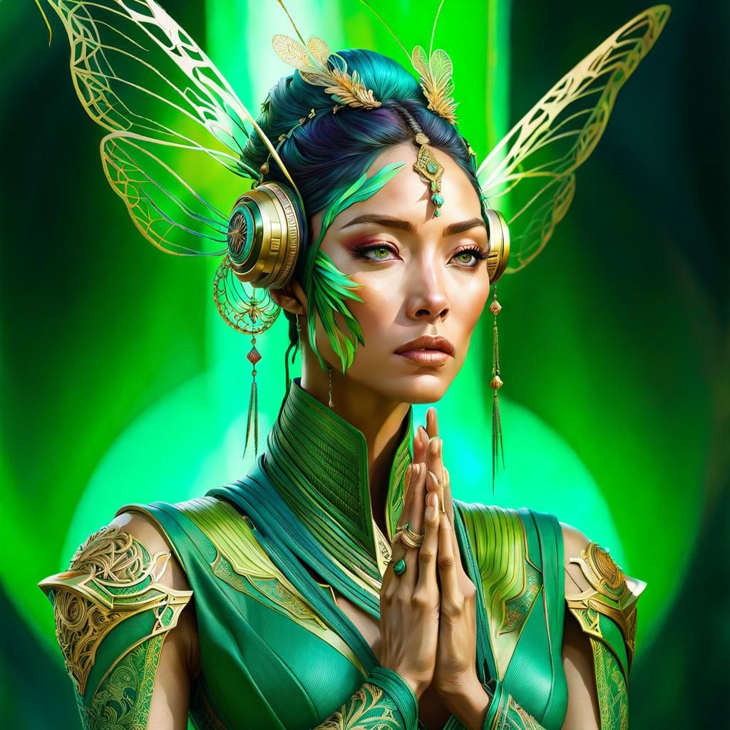 Guardian Praying Mantis Portrait in Digital Art Style