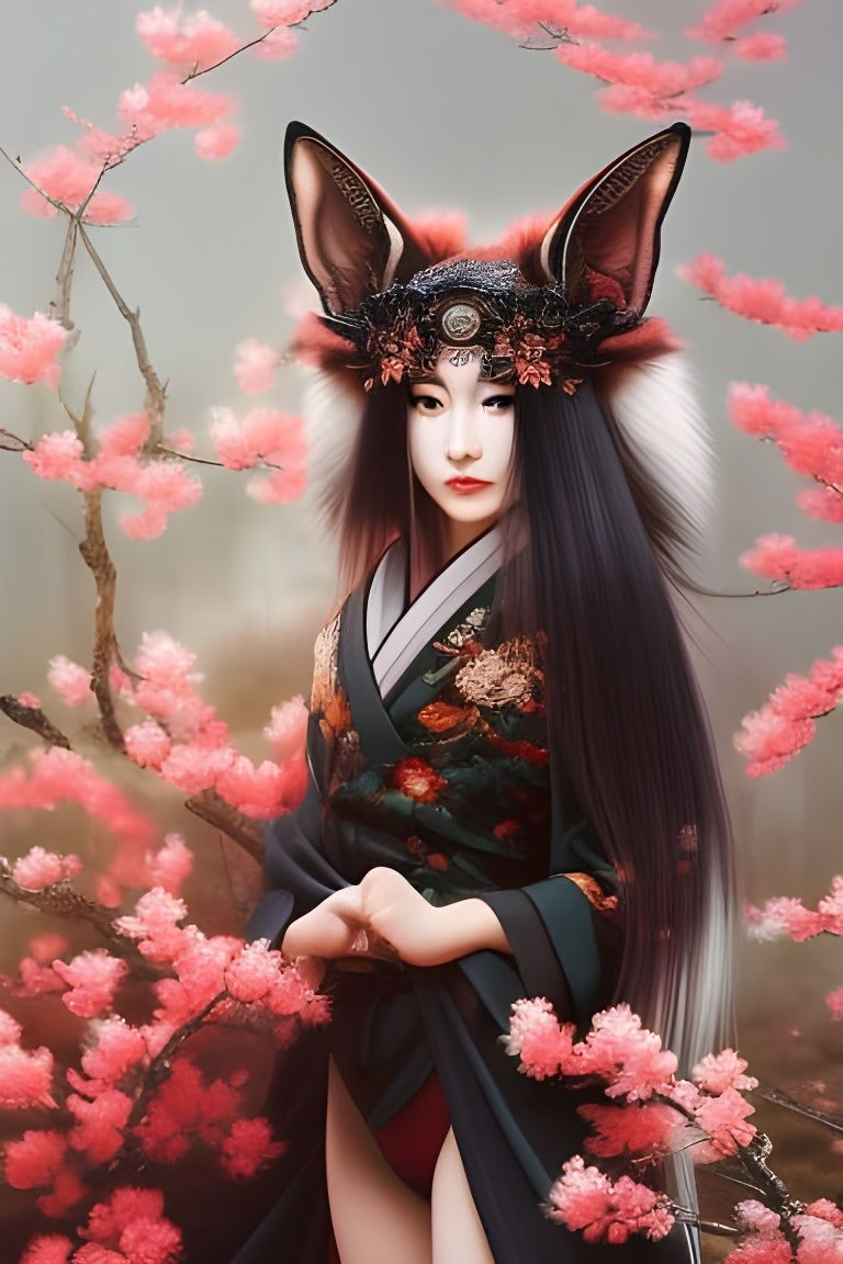 Kitsune in her Cherry Blossom forest