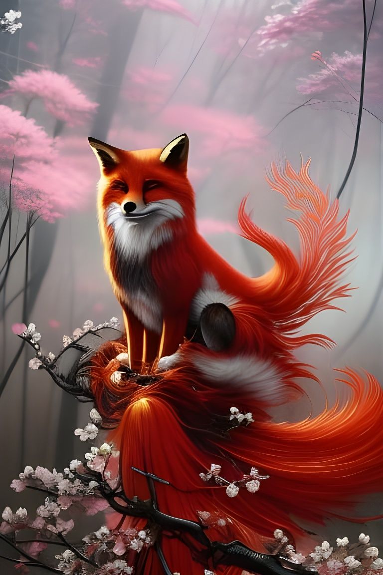 Kitsune in her Cherry Blossom forest