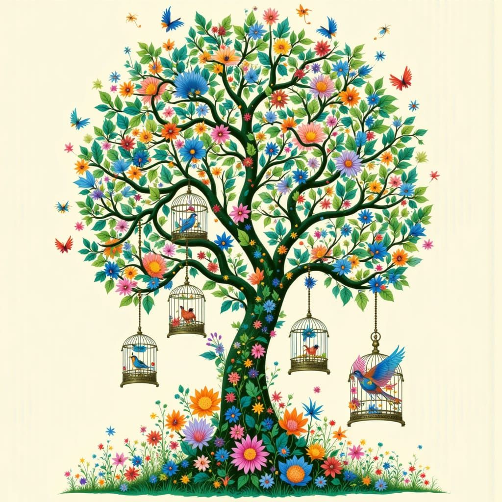 Birdcage Tree in a Whimsical Style