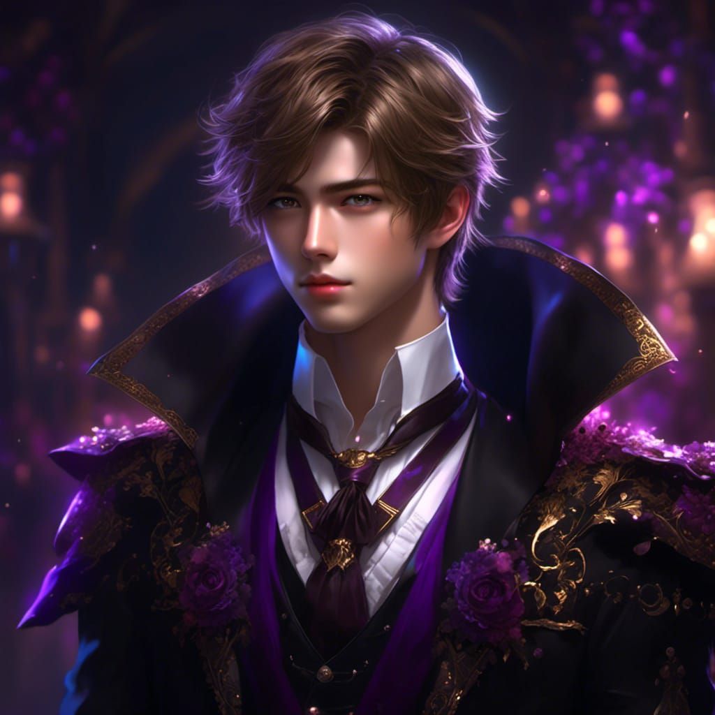 Anime Boy Portrait with Violet Aura